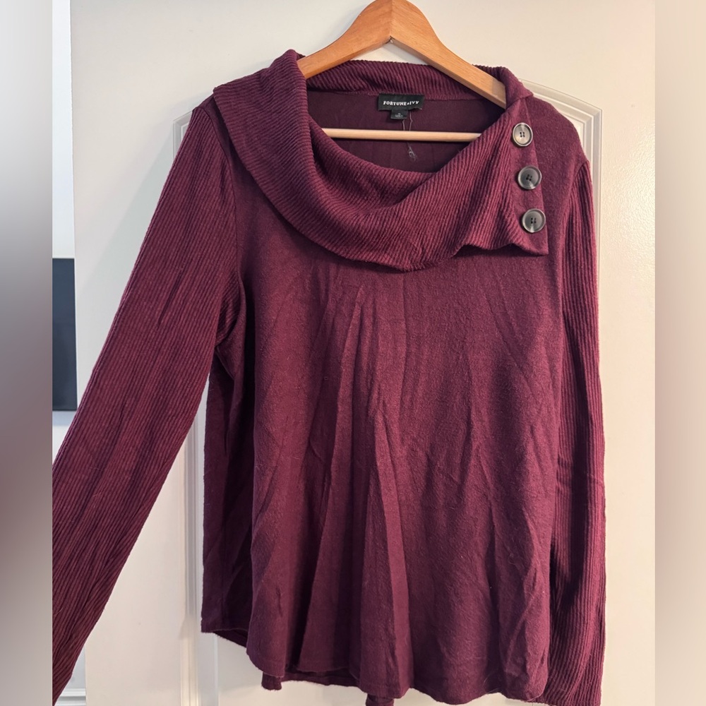 Christopher & Banks Maroon Cowl Neck Sweater with Buttons